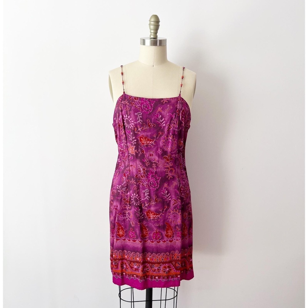 SIZE L/XL No Boundaries Tropical Slip Dress, Purple Paisley Floral Beaded Straps